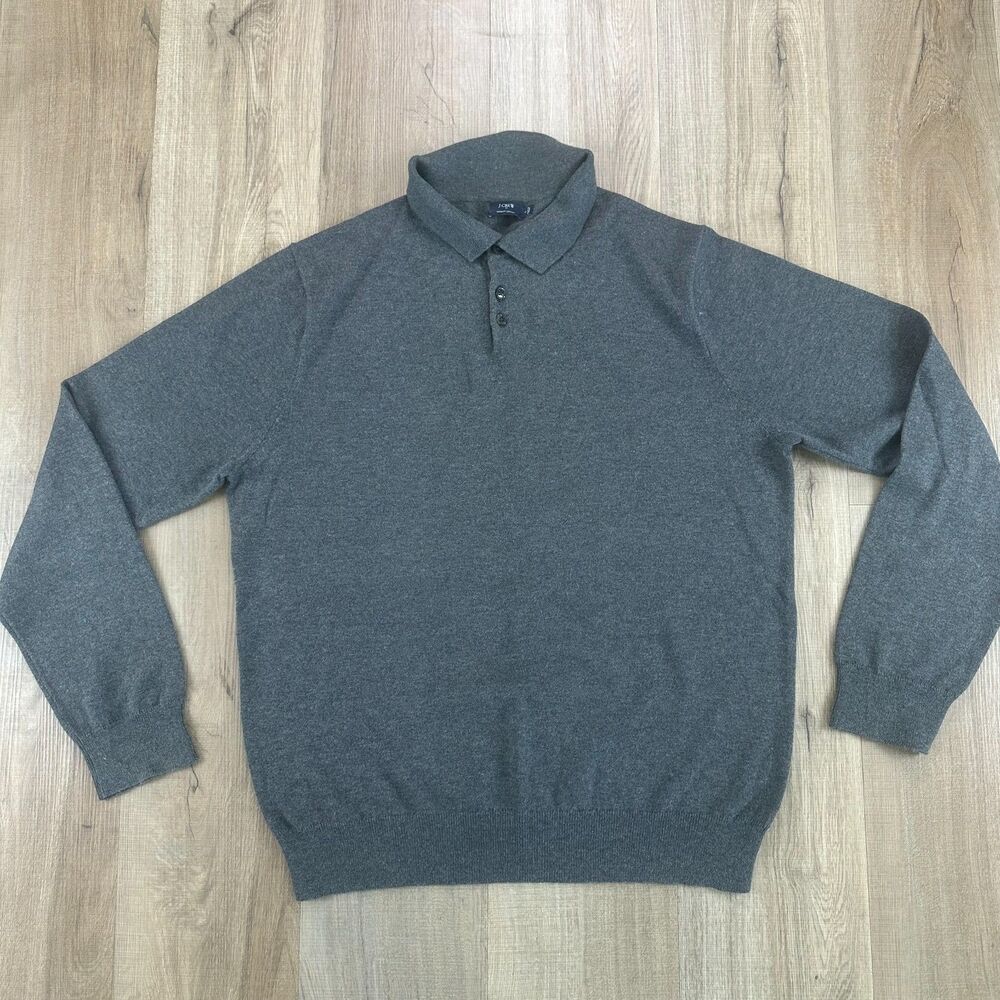 J.Crew Men's Large L Merino Wool Blend Gray Polo Collar Sweater